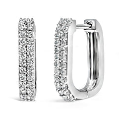 10K White Gold 1/4 Cttw Lab Grown Diamond Double Row Huggie Hoop Earrings