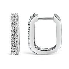 10K White Gold 1/4 Cttw Lab Grown Diamond Double Row Huggie Hoop Earrings