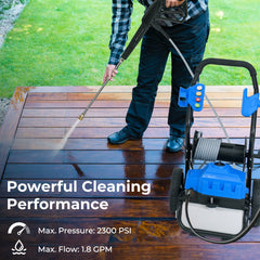 2300 PSI 1.8 GPM Electric Pressure Washer with Wheels and 5 Quick Connect Nozzles-Blue