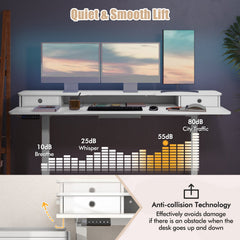 63 Inch x 24 Inch Electric Standing Desk with 2 Drawers-White