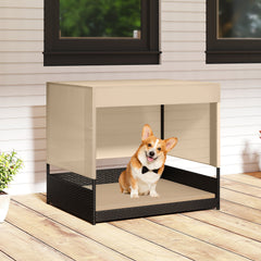 Elevated Wicker Dog House for Small to Medium Breeds-Black