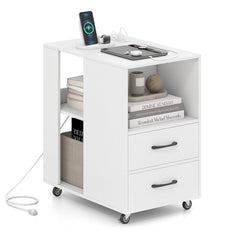 End Table with Built-in Charging Station Sofa Side Bedside Table on Wheels