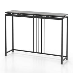Entrance Couch Table with Narrow Faux Marble Top for Living Room and Hallway-Black