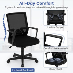 Ergonomic Desk Chair with Lumbar Support and Rocking Function-Black