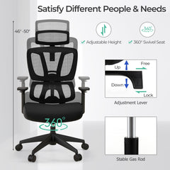 Ergonomic Office Chair with N Type Lumbar Support and Adjustable Headrest-Black