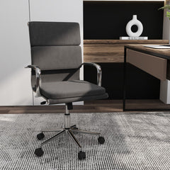 Ergonomic Office Desk Chair with Rocking Backrest and Height-adjustable Padded Seat-Gray
