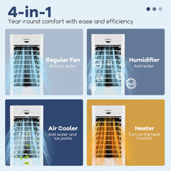 Evaporative Air Cooler and Heater with 3 Modes 3 Speeds and 2 Ice Boxes-White