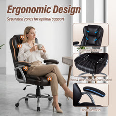 Executive Office Chair Leather Ergonomic Computer Desk Chair with Padded Seat and Armrests