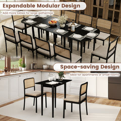 Extendable Oval Dining Table Set with 2 Half-Round Tables for 4-6 People