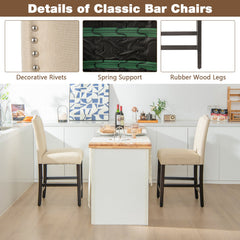 2 Pcs Fabric Nail Head Counter Height Dining Side Chairs Set