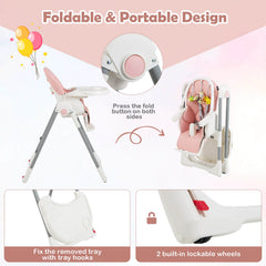 4-in-1 Foldable Baby High Chair with 7 Adjustable Heights and Free Toys Bar
