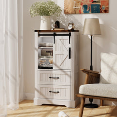 Farmhouse Bathroom Floor Cabinet Freestanding Wooden Storage Organizer-White