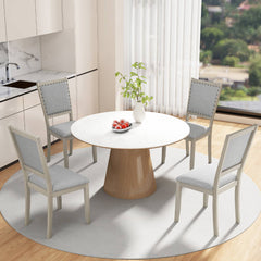 Farmhouse Dining Chair Set of 2 Fabric Upholstered Kitchen Chairs-Grey