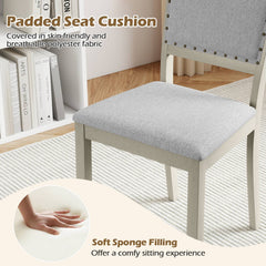 Farmhouse Dining Chair Set of 2 Fabric Upholstered Kitchen Chairs-Grey
