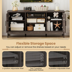 Farmhouse TV Stand for TVs up to 65 Inch Entertainment Center with 2 Storage Cabinets-Gray