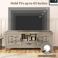 Farmhouse TV Stand for 65 Inch TVs with 2 Woven Accent Doors and 3 Adjustable Shelves