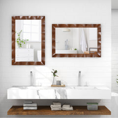 41.5 x 28 inches Farmhouse Wall Mirror with Solid Wood Frame-Brown