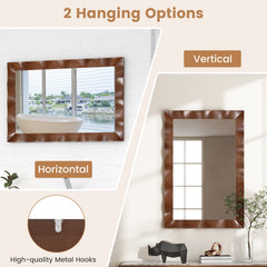 41.5 x 28 inches Farmhouse Wall Mirror with Solid Wood Frame-Brown