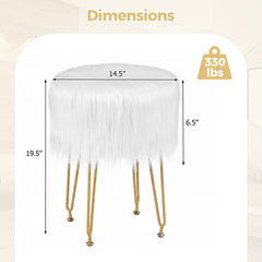 Faux Fur Vanity Stool Chair with Metal Legs for Bedroom and Living Room