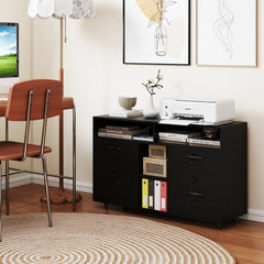 File Cabinet with Lock Mobile Lateral Filing Storage Organizer Modern Rolling Printer Stand