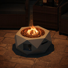 40000 BTU 28 Inch Hexagon Terrazzo Propane Fire Pit Table with Stainless Steel Burner