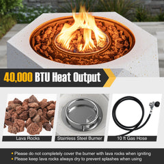 40000 BTU 28 Inch Hexagon Terrazzo Propane Fire Pit Table with Stainless Steel Burner