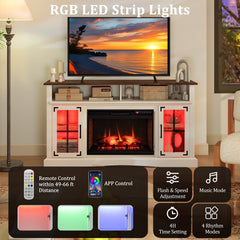 Fireplace TV Stand with Remote Controls and Thermostat for TVs Up to 50 Inch-White