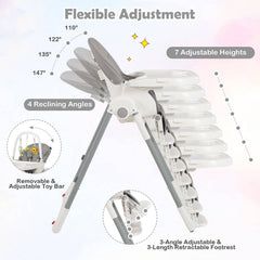 4-in-1 Foldable Baby High Chair with 7 Adjustable Heights and Free Toys Bar
