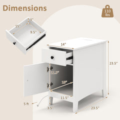 Flip Top End Table with Charging Station USB Ports Outlets and Drawer-White