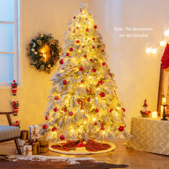 4.5/6/7 Feet Pre-Lit Snow Flocked Christmas Tree with Warm White LED Lights