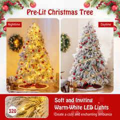4.5/6/7 Feet Pre-Lit Snow Flocked Christmas Tree with Warm White LED Lights