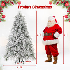 4.5/6/7 Feet Pre-Lit Snow Flocked Christmas Tree with Warm White LED Lights