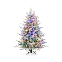 7 Feet Flocked Christmas Tree with 8 Lighting Modes and Multi-Color LED Lights