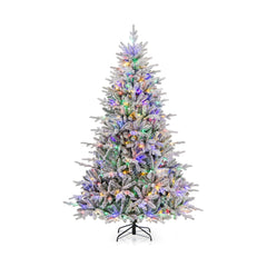7 Feet Flocked Christmas Tree with 8 Lighting Modes and Multi-Color LED Lights