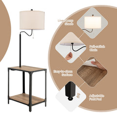 360° Rotatable Floor Lamp with End Table and USB Charging Ports