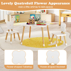 Flower-shaped Kids Table Set with Solid Pine Wood Legs