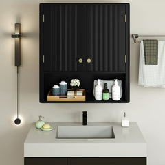 Fluted Bathroom Wall Cabinet with Open Shelf