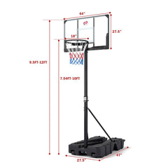 Foldable Basketball Hoop 7.54-10 ft Stepless Adjustable with PC Backboard