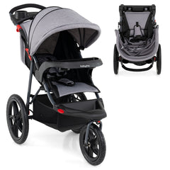Foldable Jogging Stroller with Detachable Tray and Air-Filled Rubber Tires