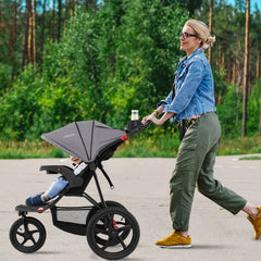 Foldable Jogging Stroller with Detachable Tray and Air-Filled Rubber Tires