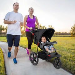 Foldable Jogging Stroller with Detachable Tray and Air-Filled Rubber Tires