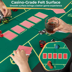 72 x 36 x 30.5 Inch Foldable Poker Table with 8 Cup Holders-Green