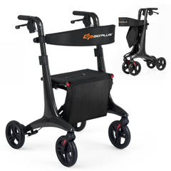 Foldable Rollator Rolling Walker with Seat for Seniors-Black