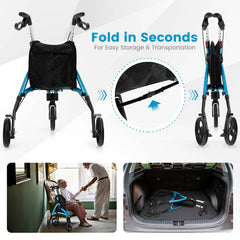 Foldable Rollator Walker with Lightweight Aluminum Frame-Blue