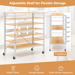 3-Tier Foldable Shelving Unit with Detachable Wheels and Adjustable Shelves
