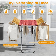 Folding Aluminum Clothes Drying Rack with 2 Side Wings
