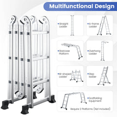 7-in-1 Folding Aluminum Ladder with Anti-Skid Pedal