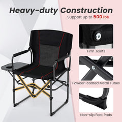 Folding Camping Chair with Side Table and Cup Holder with Carrying Bag