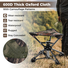 Folding Camping Stool 360° Swivel Hunting Chair with Anti-Sink Feet