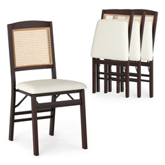 Folding Dining Chairs Set of 4 Rubber Wood Chairs with Linen Padded Seat